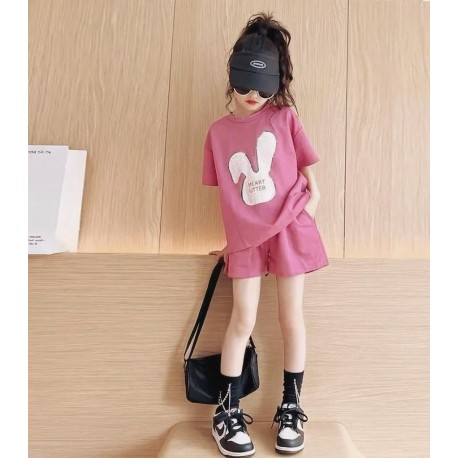 Pink Bunny Top Set Short Pants