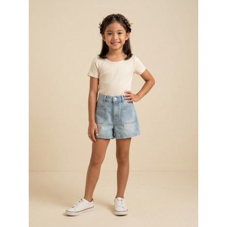 Light Blue Double Pocket Denim Short Pants