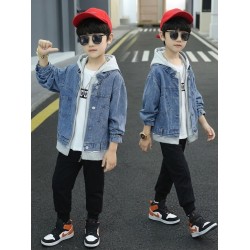Grey Blue Denim Hoodie Jacket
