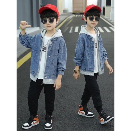 Grey Blue Denim Hoodie Jacket
