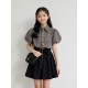 Brown Plaid Puffy Shirt Set Black Skirts
