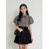 Brown Plaid Puffy Shirt Set Black Skirts