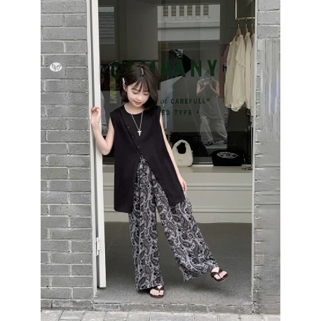 Black Assimetric Top Set Paisley Pants