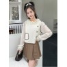 3in1 White Ruffles Top Set Vest and Brown Pleated Skirt