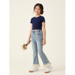 White Ruffles Flowers Denim Pants