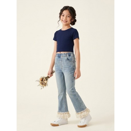 White Ruffles Flowers Denim Pants