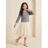 Silver Sequins Top Set White Layered Skirt