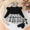 3in1 Black Ruffles Tweed Jumpsuit Set Headband and Socks