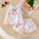 White Embroidery Ruffles Tulip Set Puffy Pants