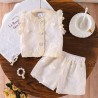 Cream Butterflies Eyelets Lace Top Set Pants