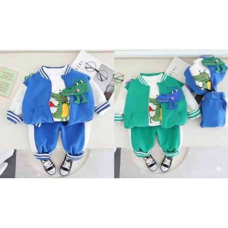 3in1 Green Alligator Jacket Set T-Shirt and Pants