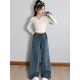 Blue Bottom Button Wide Denim Pants