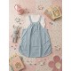 Cream Ruffles Sleeve Top Blue Set Skirt Overall
