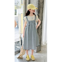 Cream Ruffles Sleeve Top Blue Set Skirt Overall