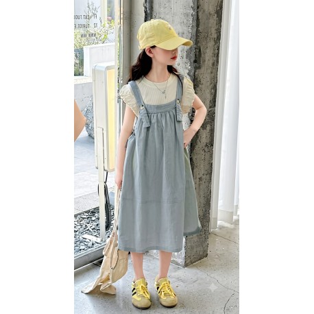 Cream Ruffles Sleeve Top Blue Set Skirt Overall