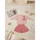 Pink Polka Knit Top Set Pleated Skirt
