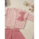 Pink Polka Knit Top Set Pleated Skirt