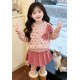 Pink Polka Knit Top Set Pleated Skirt