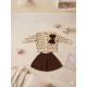 Brown Polka Knit Top Set Pleated Skirt