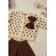 Brown Polka Knit Top Set Pleated Skirt