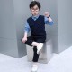 3in1 Blue Shirt Navy Knit Vest Set Pants