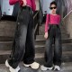Black Silver Button Denim Pants