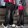 Black Silver Button Denim Pants