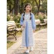 2in1 Blue Long Dress Set White Outer