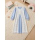 2in1 Blue Long Dress Set White Outer