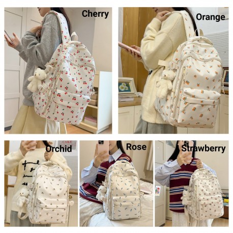 White Pattern Backpack + Keychain