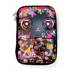 Black Sparkly Cat Big Pencil Case