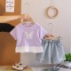Purple Butterfly Top Set Soft Denim Shorts