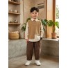 3in1 Cream Shirt Set Brown Knit Vest and Pants