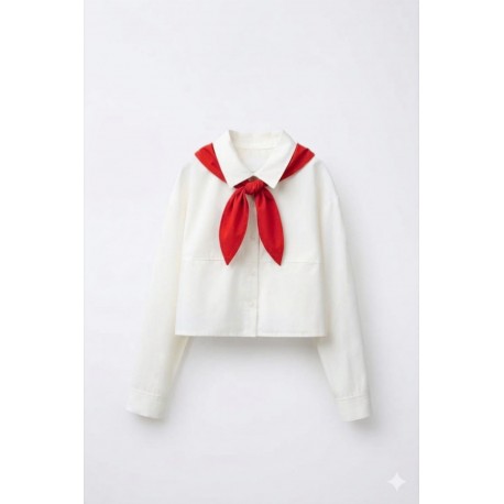 2in1 White Crop Shirt with Scarf