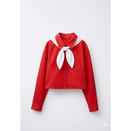 2in1 Red Crop Shirt with Scarf