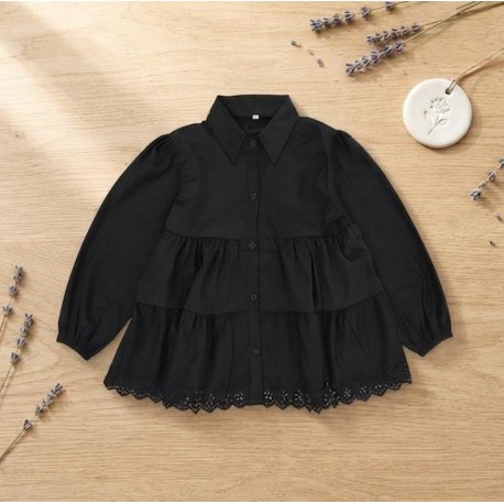 Black Laser Cut Layers Shirt