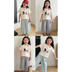 Cream Dog Top Set Stripes Pants