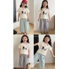 Cream Dog Top Set Stripes Pants