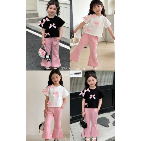 Black Ribbon Top Set Pink Pants