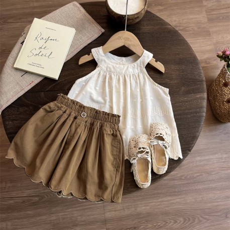 Cream Halter Neck Top Set Brown Pants