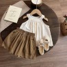 Cream Halter Neck Top Set Brown Pants