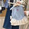 Blue Plaid Lace Top Set Denim Pants