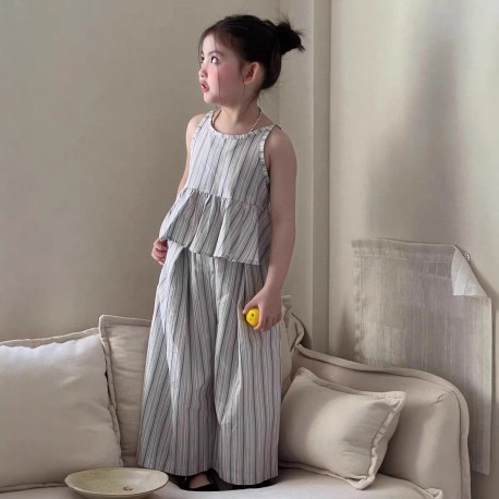 Grey Stripe Peplum Tank Set Pants