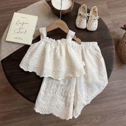 Cream Eyelets Tank Set Pants