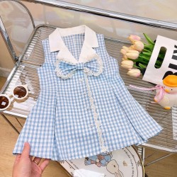 Blue Plaid Ribbons Mini Dress