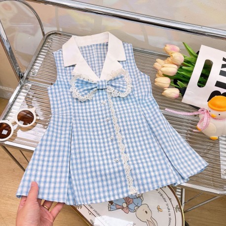 Blue Plaid Ribbons Mini Dress