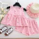 Pink Eyelets Ribbons Top Set Shorts