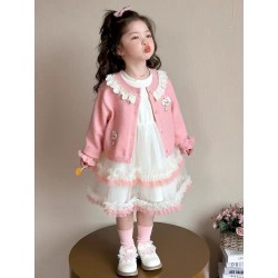 2in1 Pink Lace Cardi Set White Tutu Dress