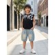 Dark Grey Boy Top Set Denim Pants
