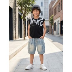 Dark Grey Boy Top Set Denim Pants